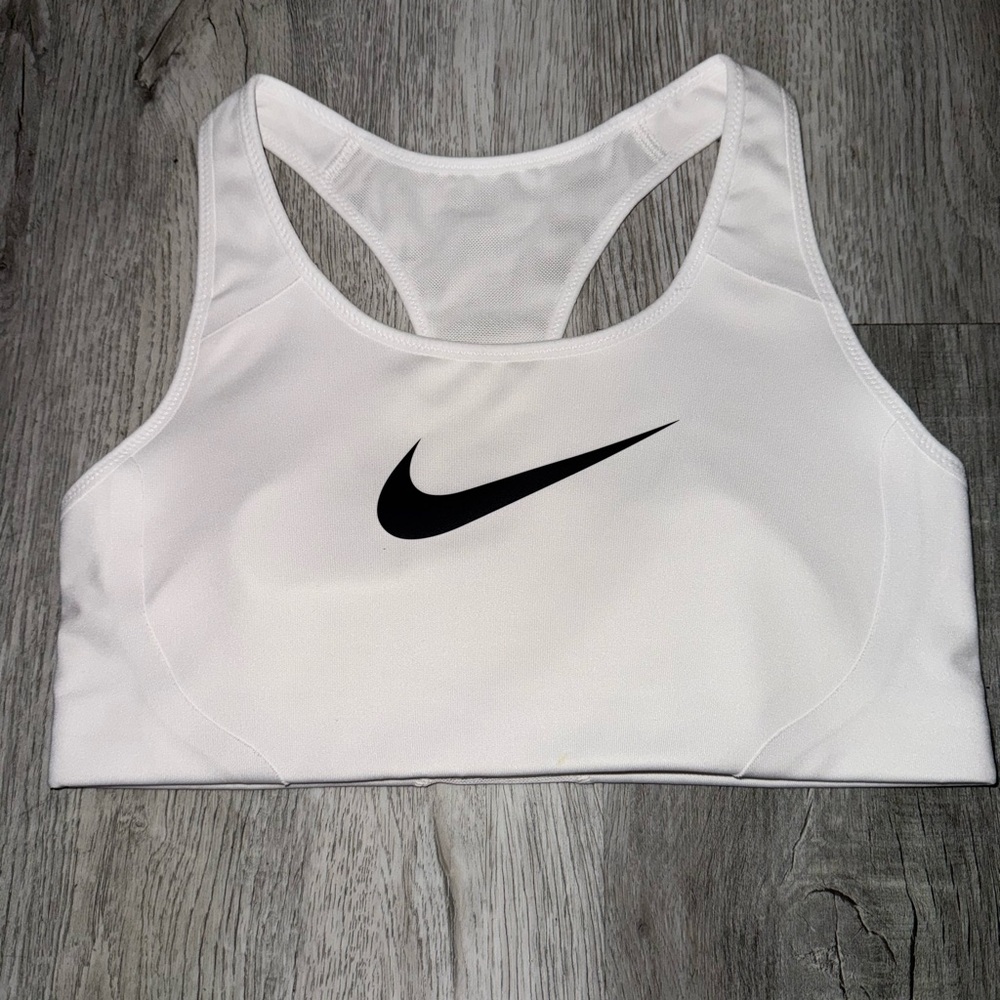 Nike Women's White Sports Bra with Black Swoosh
